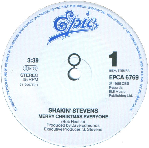 Shakin' Stevens : Merry Christmas Everyone (7", Single, Sol)