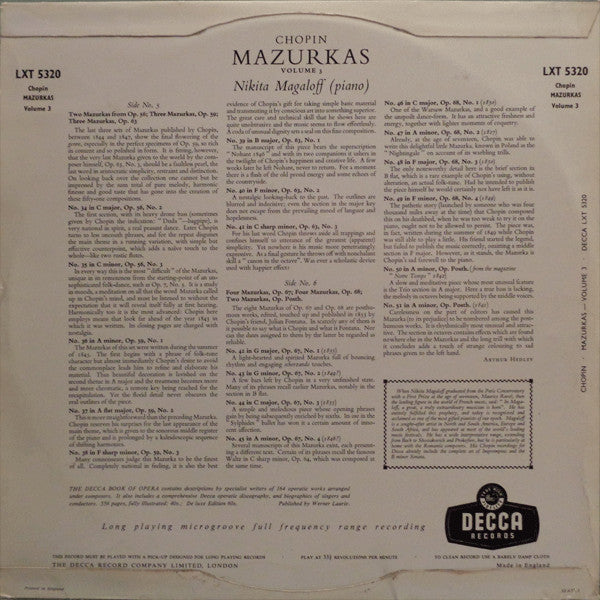 Frédéric Chopin, Nikita Magaloff : Mazurkas Volume 3 Nos. 34-51 (LP, Mono)