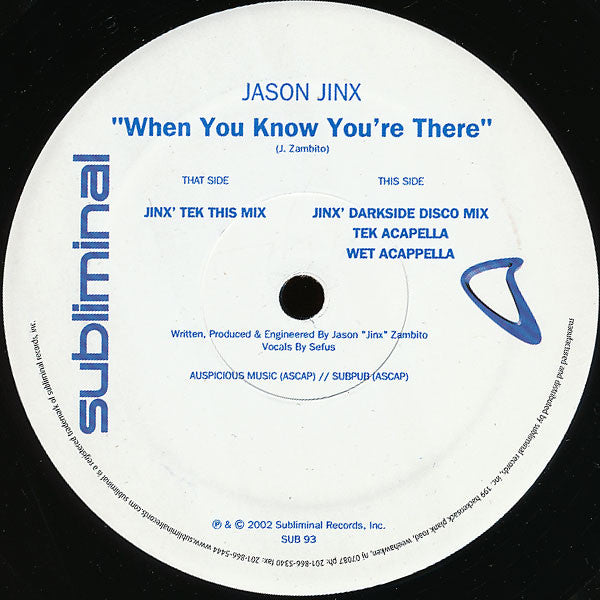 Jason Jinx : When You Know You're There (12")