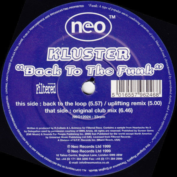 Kluster : Back To The Funk (12", Single)
