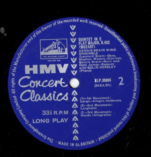 Wolfgang Amadeus Mozart, Colin Horsley, Dennis Brain Wind Ensemble, Basil Cameron, Philharmonia Orchestra : Quintet In E Flat K.452 / Piano Concerto In E Flat K.449 (LP)