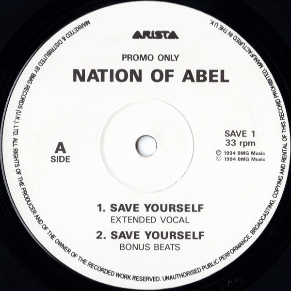 Nation Of Abel : Save Yourself (2x12", Promo)