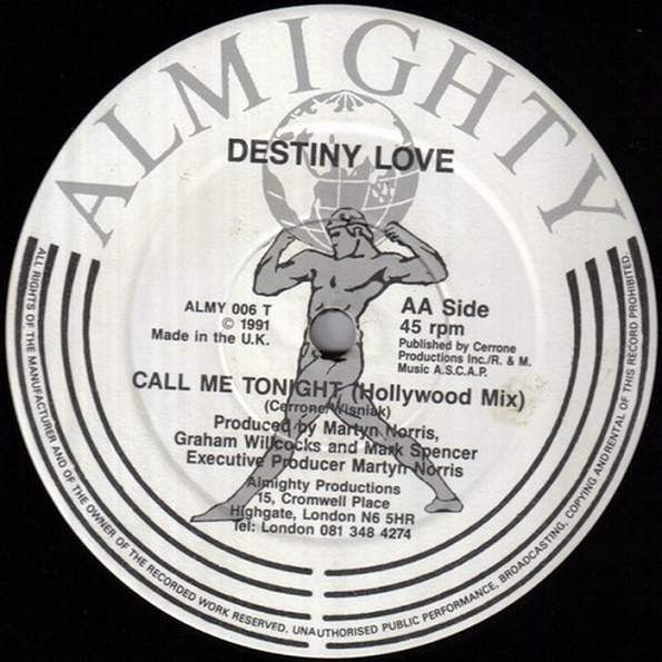 Destiny Love : Call Me Tonight (Mighty Mix c/w Hollywood Mix) (12")