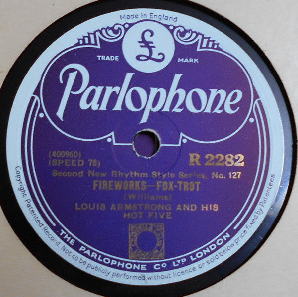 Louis Armstrong & His Hot Five : Fireworks / Two Deuces (Shellac, 10", RP)