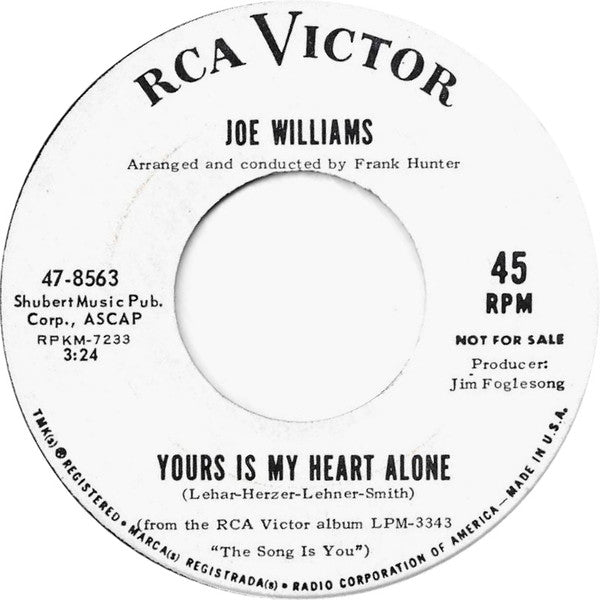 Joe Williams : I Really Don't Want To Know / Yours Is My Heart Alone (7", Single, Promo)