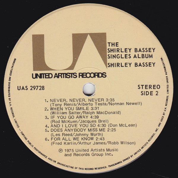 Shirley Bassey : The Shirley Bassey Singles Album (LP, Comp)