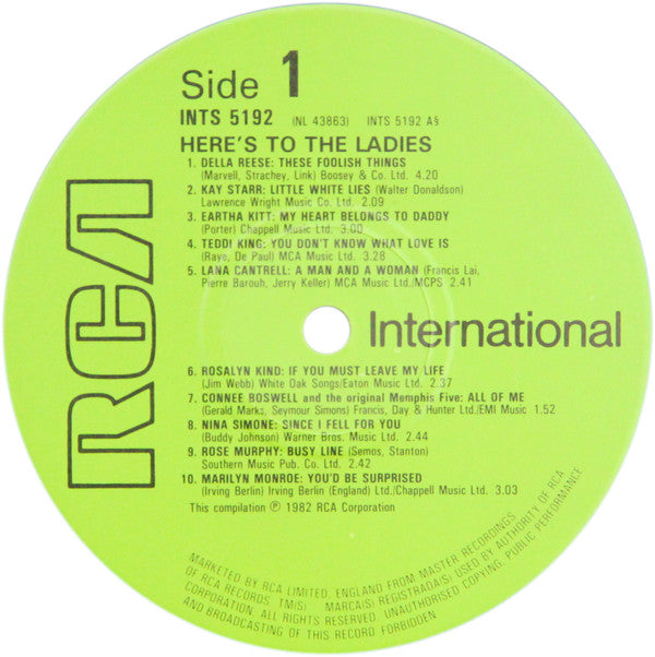 Various : Here's To The Ladies - 20 Great Tracks By 20 Great Female Vocalists (LP, Comp)