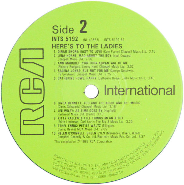 Various : Here's To The Ladies - 20 Great Tracks By 20 Great Female Vocalists (LP, Comp)