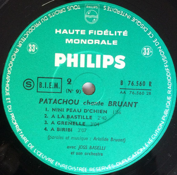 Patachou : Chante Bruant N°9 (10", Album, Mono)