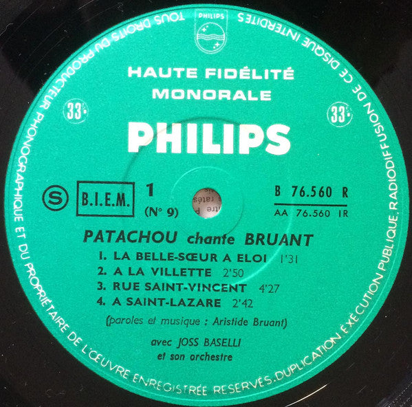 Patachou : Chante Bruant N°9 (10", Album, Mono)