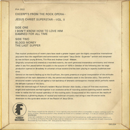 Alan Caddy Orchestra & Singers : Excerpts From The Rock Opera Jesus Christ Superstar Vol. II (7", EP)