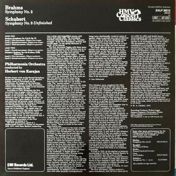 Johannes Brahms, Franz Schubert, Philharmonia Orchestra, Herbert von Karajan : Symphony No. 2 In D Major, Op. 72 / Symphony No. 8 In B Minor, D.759 ("Unfinished") (LP, Comp)