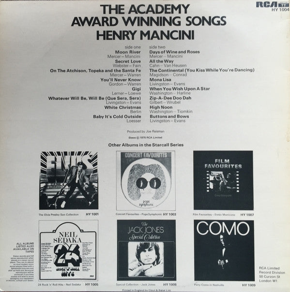 Henry Mancini : The Academy Award Winning Songs Starring Henry Mancini (LP)