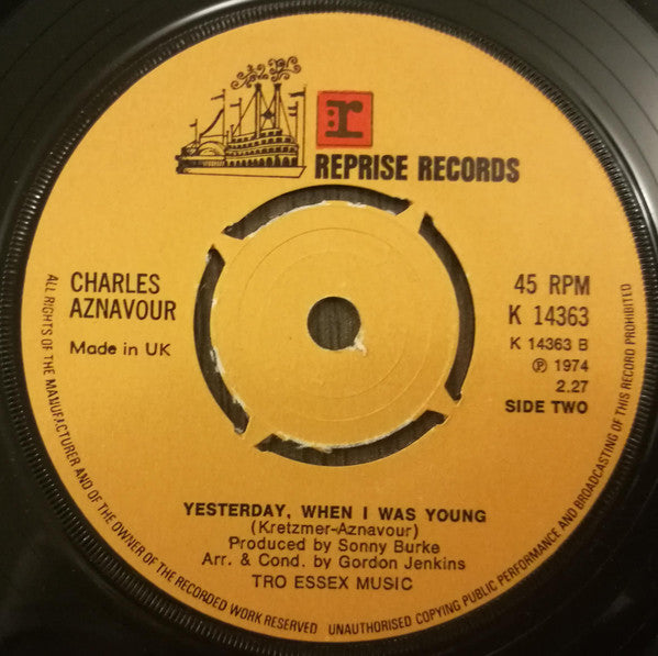 Charles Aznavour : Between Us (7", Single)