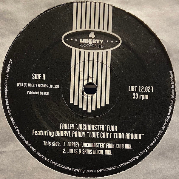 Farley "Jackmaster" Funk Featuring Darryl Pandy : Love Can't Turn Around (12")