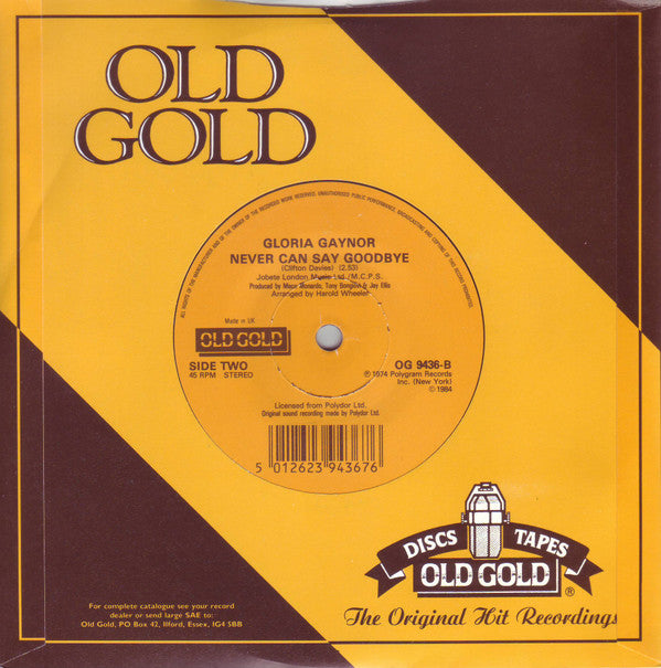 Gloria Gaynor : I Will Survive / Never Can Say Goodbye (7", Single, RE)