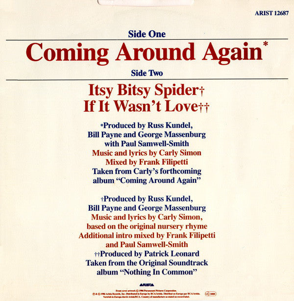 Carly Simon : Coming Around Again (Theme From Heartburn) (12", Single)