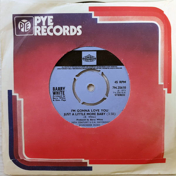 Barry White : I'm Gonna Love You Just A Little More Baby (7", Single, Kno)