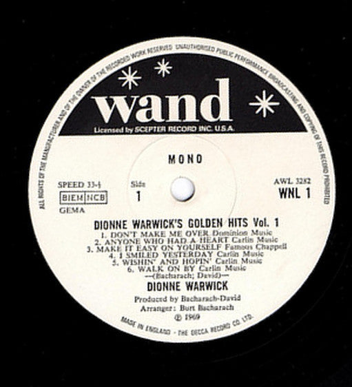 Dionne Warwick : Dionne Warwick's Golden Hits - Volume 1 (LP, Comp, Mono)