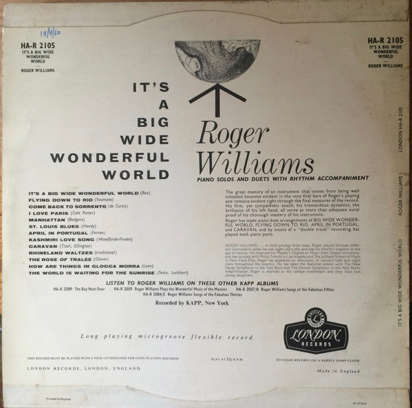 Roger Williams (2) : It's A Big Wide Wonderful World (LP, Album)