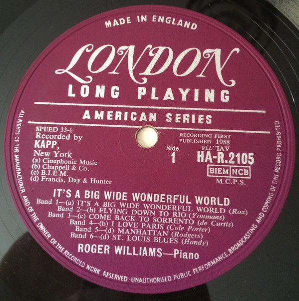Roger Williams (2) : It's A Big Wide Wonderful World (LP, Album)