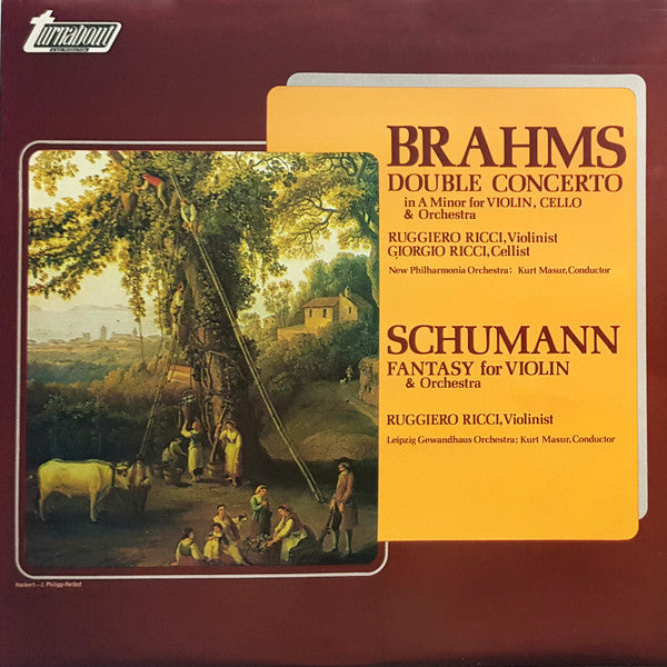 Johannes Brahms / Robert Schumann, Ruggiero Ricci, Giorgio Ricci (2), Kurt Masur, New Philharmonia Orchestra, Gewandhausorchester Leipzig : Double Concerto In A Minor For Violin, Cello & Orchestra/ Fantasy For Violin & Orchestra (LP)
