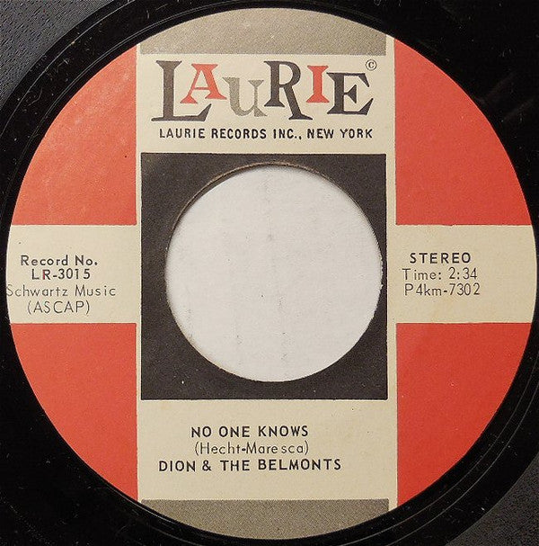 Dion & The Belmonts : No One Knows (7", Single, RE)