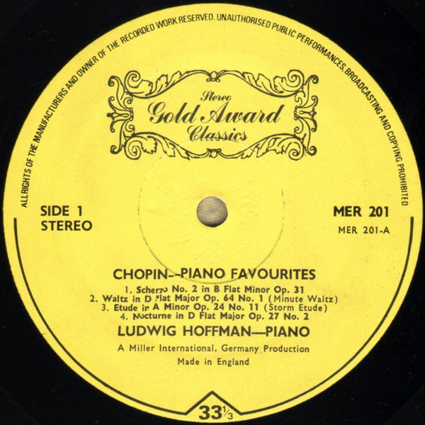 Frédéric Chopin - Ludwig Hoffmann : Piano Favourites (LP)