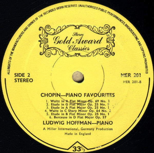 Frédéric Chopin - Ludwig Hoffmann : Piano Favourites (LP)