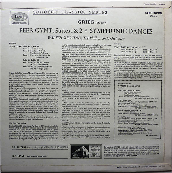 Edvard Grieg - Walter Susskind, Philharmonia Orchestra : Peer Gynt - Symphonic Dances (LP)