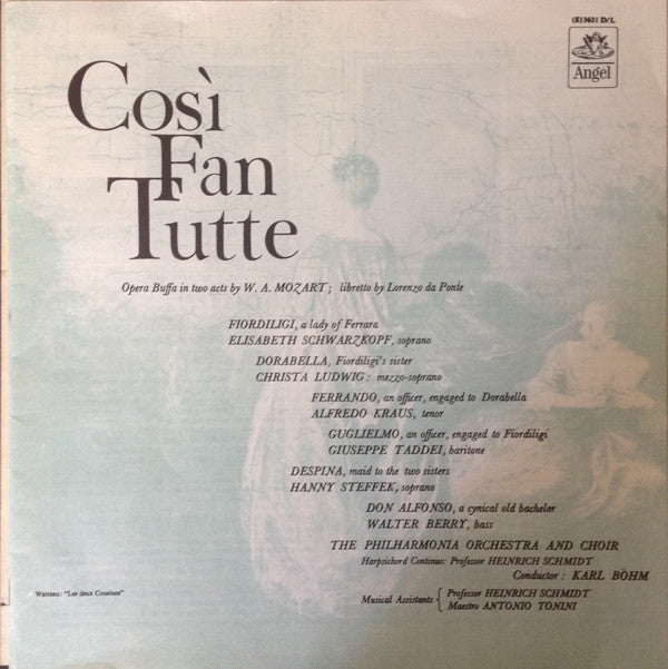 Wolfgang Amadeus Mozart, Elisabeth Schwarzkopf, Christa Ludwig, Hanny Steffek, Alfredo Kraus, Giuseppe Taddei, Walter Berry, Philharmonia Orchestra And Philharmonia Chorus, Karl Böhm : Così Fan Tutte (4xLP + Box)