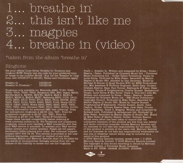 Lucie Silvas : Breathe In (CD, Single, Enh, CD1)