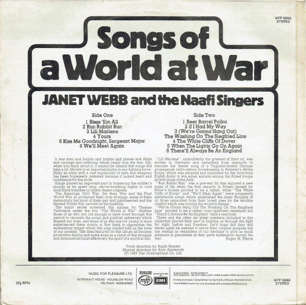 Janet Webb And The Naafi Singers : Songs Of A World At War (LP, RE)