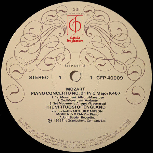 Wolfgang Amadeus Mozart - Dame Moura Lympany, The Virtuosi Of England, Arthur Davison : Piano Concerto No. 21 "Elvira Madigan" - Eine Kleine Nachtmusik (LP, RP)