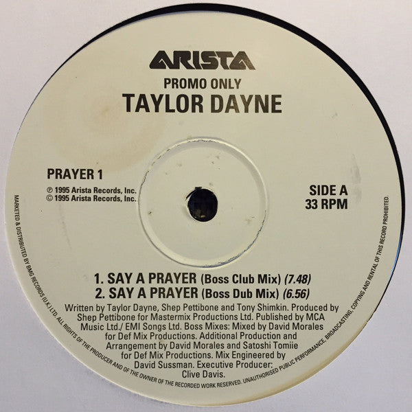 Taylor Dayne : Say A Prayer (12", Promo)
