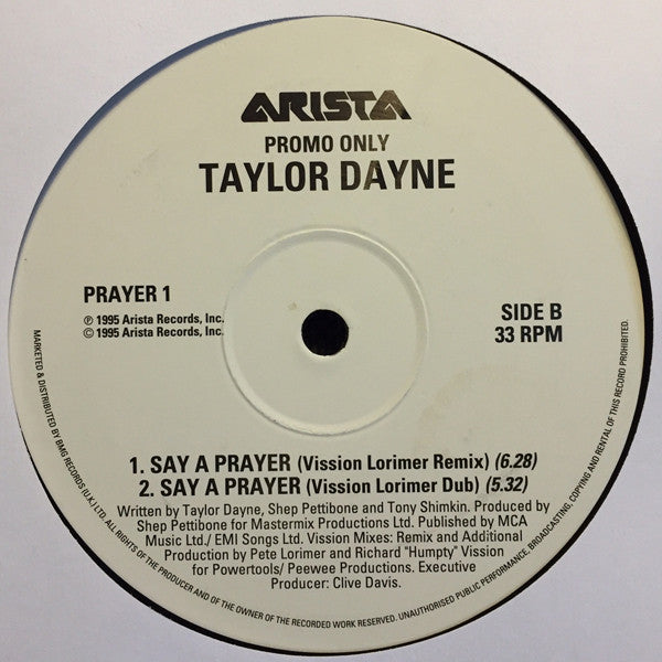 Taylor Dayne : Say A Prayer (12", Promo)