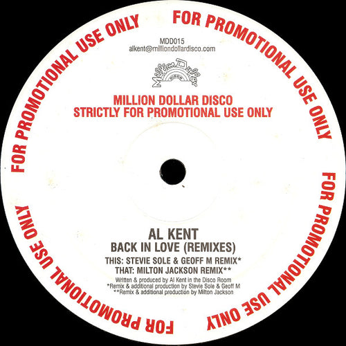 Al Kent : Back In Love (Remixes) (12", Promo)