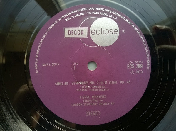 Jean Sibelius, London Symphony Orchestra, Pierre Monteux : Symphony No 2 (LP, RE)