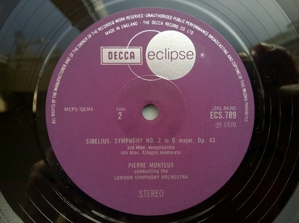 Jean Sibelius, London Symphony Orchestra, Pierre Monteux : Symphony No 2 (LP, RE)