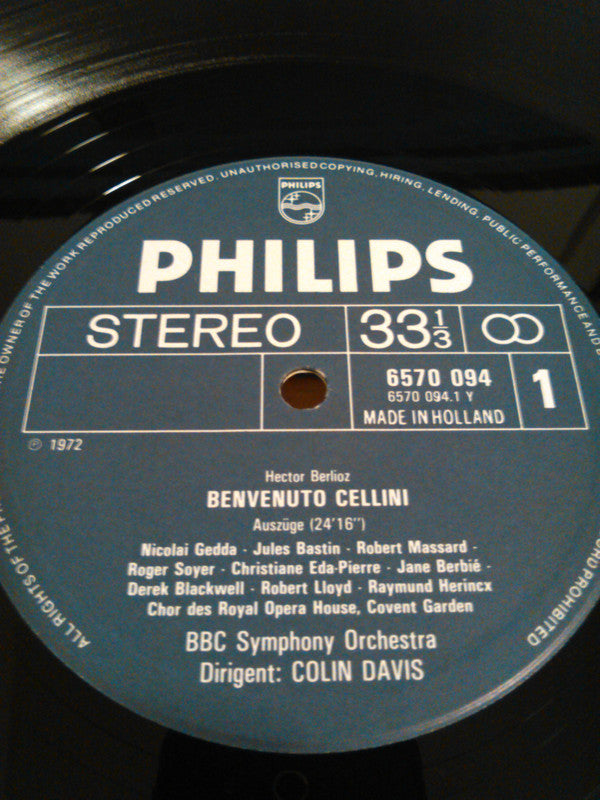 Hector Berlioz, Nicolai Gedda, Christiane Eda-Pierre, Jules Bastin / Roger Soyer, Sir Colin Davis : Benvenuto Cellini (Excerpts) (LP)