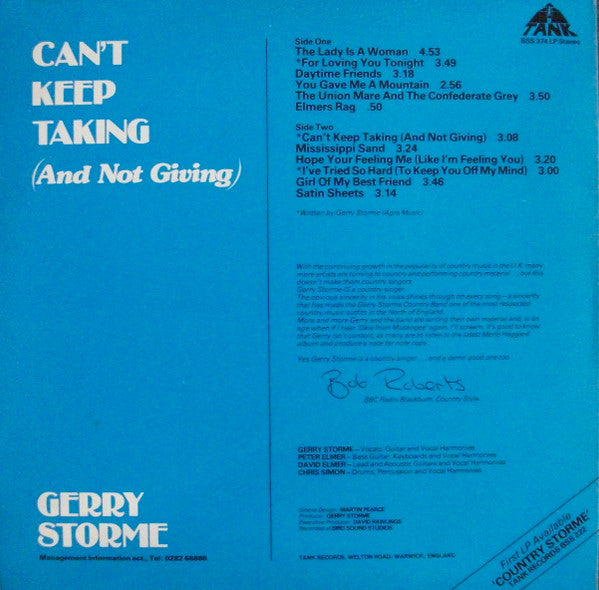 Gerry Storme : Can't Keep Taking (And Not Giving) (LP)