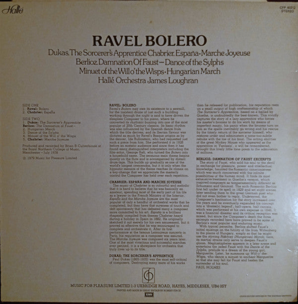 Maurice Ravel / Hallé Orchestra, James Loughran : Bolero And Works By Chabrier Dukas Berlioz (LP)