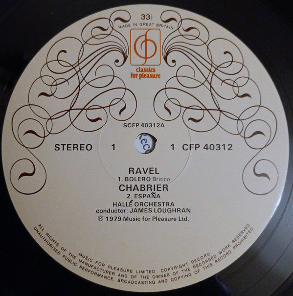Maurice Ravel / Hallé Orchestra, James Loughran : Bolero And Works By Chabrier Dukas Berlioz (LP)