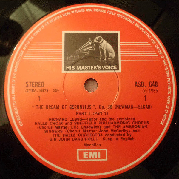 Sir Edward Elgar - Janet Baker, Richard Lewis (3), Kim Borg, Hallé Choir, Sheffield Philharmonic Chorus, The Ambrosian Singers, Hallé Orchestra, Sir John Barbirolli : The Dream Of Gerontius (2xLP, RP + Box)