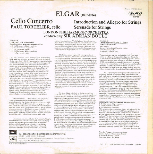 Sir Edward Elgar - Paul Tortelier, London Philharmonic Orchestra, Sir Adrian Boult : Cello Concerto / Introduction & Allegro For Strings / Serenade For Strings (LP, Album)