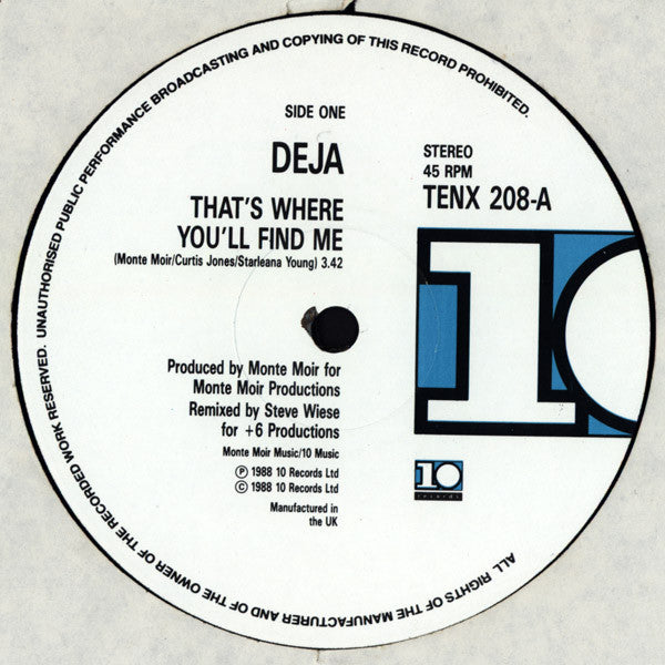 Déjà : That's Where You'll Find Me (12")