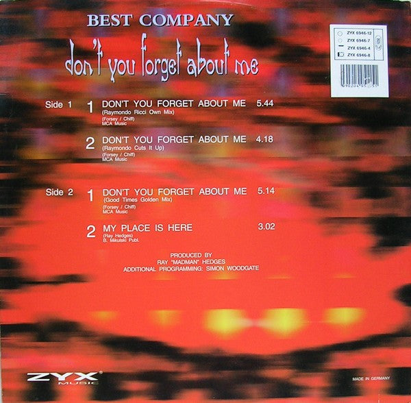 Best Company (2) : Don't You Forget About Me (12")