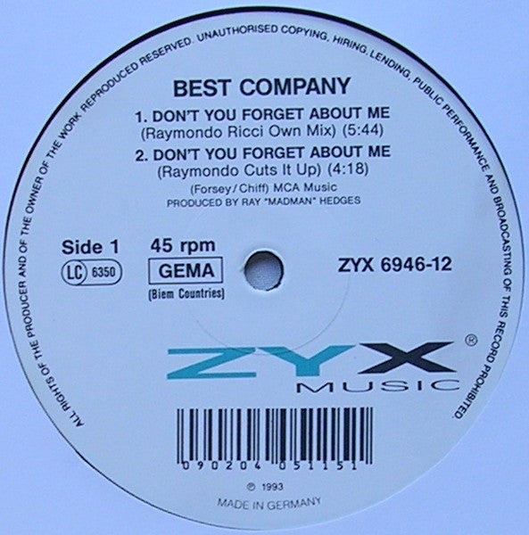 Best Company (2) : Don't You Forget About Me (12")