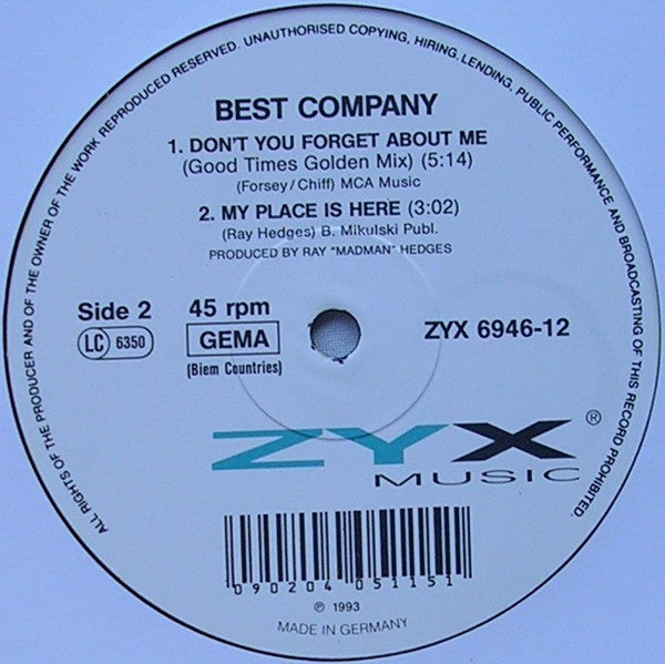 Best Company (2) : Don't You Forget About Me (12")