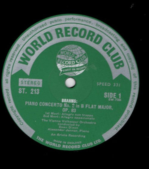 Johannes Brahms - Dean Dixon (2), Alexander Jenner : Dean Dixon Conducts Brahms Piano Concerto No. 2 (LP)